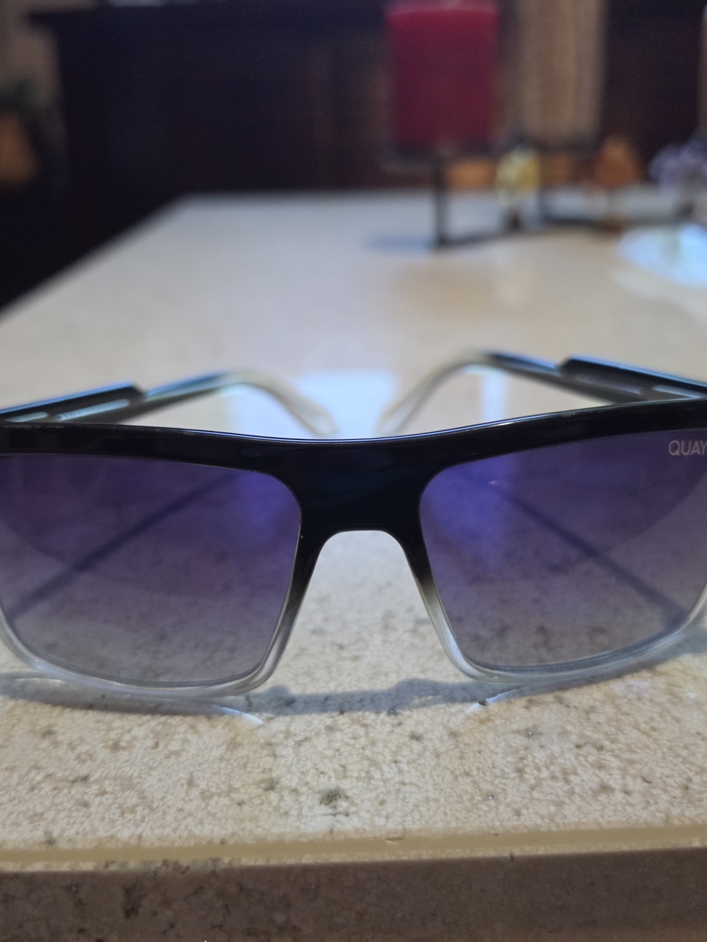 Quay Australia Black to Clear Frame Sunglasses with Purple Gradient Lenses